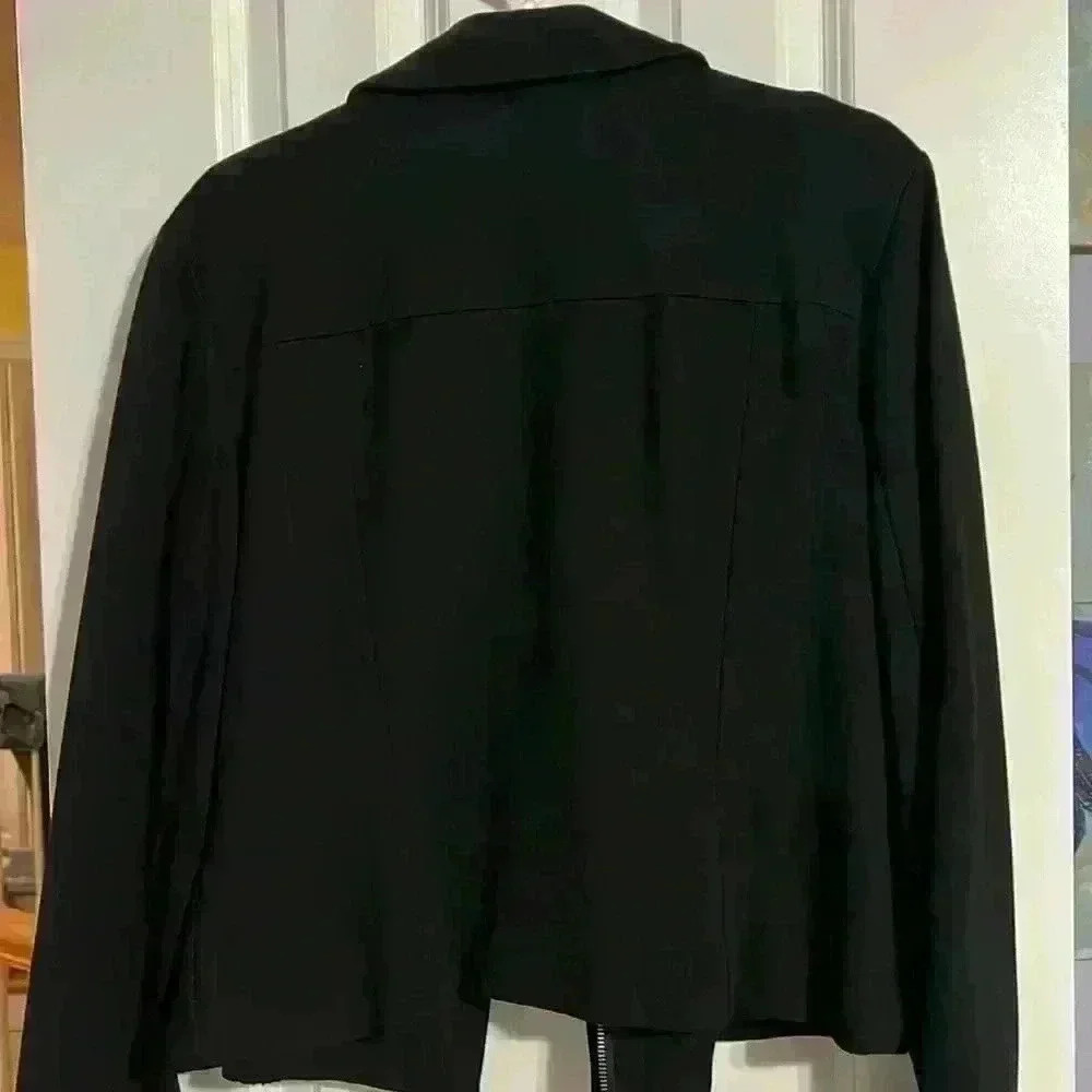 INC Jacket blazer  with ruffle collar black zipper front size XL - Picture 6 of 10
